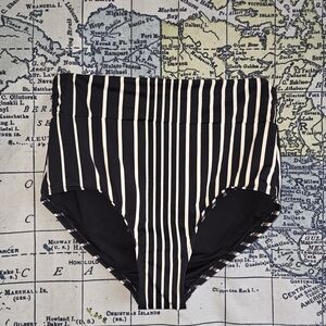 Lands' End Black and White High-Waist Stripe Bikini Bottoms